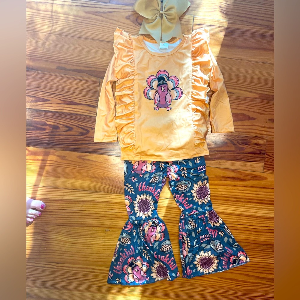 Fall Turkey Thanksgiving Boutique girls set